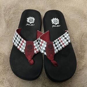 Black and Red Flip Flops with Houndstooth Pattern